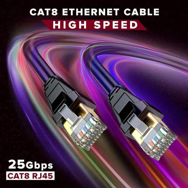 Alt view image 6 of 7 - Cat 8 Ethernet Cable 25 ft, Ethernet Cable with Gold-Plated RJ45 Connector, Cat 8 Network Cable, LAN Internet Cable for Modems, Routers, Network Switch, High Speed Ethernet Cable (Black)