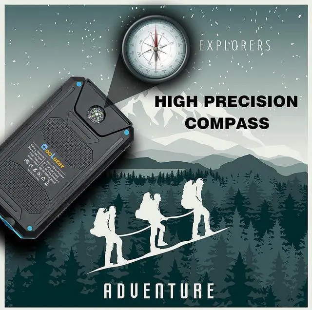 Alt view image 4 of 7 - Solar Power Bank 36800mah, Solar Charger Power Bank with 18W PD 5V 3.1A outputs, IP67 Waterproof, Grade A+ Battery with LED Flashlight and Compass, Perfect Camping Gear Accessory for Outdoor (Blue)