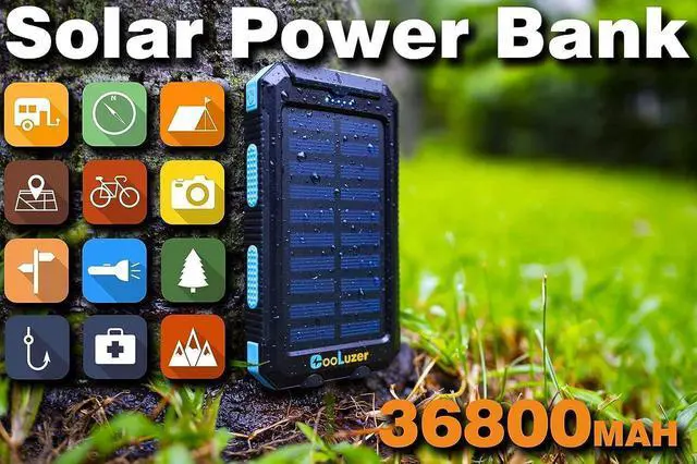 Alt view image 7 of 7 - Solar Power Bank 36800mah, Solar Charger Power Bank with 18W PD 5V 3.1A outputs, IP67 Waterproof, Grade A+ Battery with LED Flashlight and Compass, Perfect Camping Gear Accessory for Outdoor (Blue)