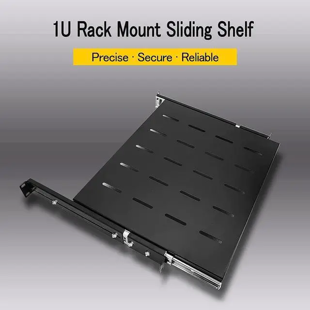 Alt view image 2 of 6 - Raising Electronics Sliding Rack Server Shelf 1U 19'' 4 Post Rack Mount-Adjustable 15''-22''