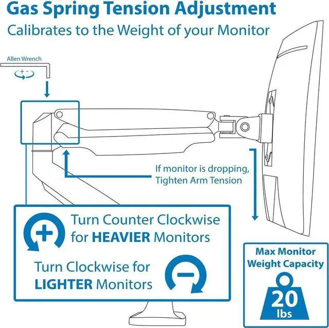 Alt view image 5 of 7 - Mount-It! Single Monitor Arm Desk Mount | Gas Spring Monitor Arm | Full Motion Articulating Height Adjustable | Fits 21 22 23 24 27 30 32 Inch VESA Compatible Computer Screen | Clamp and Grommet Base
