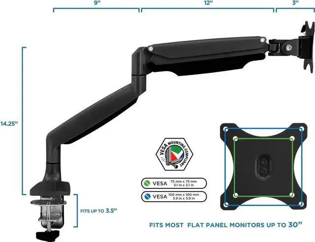 Alt view image 7 of 7 - Mount-It! Single Monitor Arm Desk Mount | Gas Spring Monitor Arm | Full Motion Articulating Height Adjustable | Fits 21 22 23 24 27 30 32 Inch VESA Compatible Computer Screen | Clamp and Grommet Base