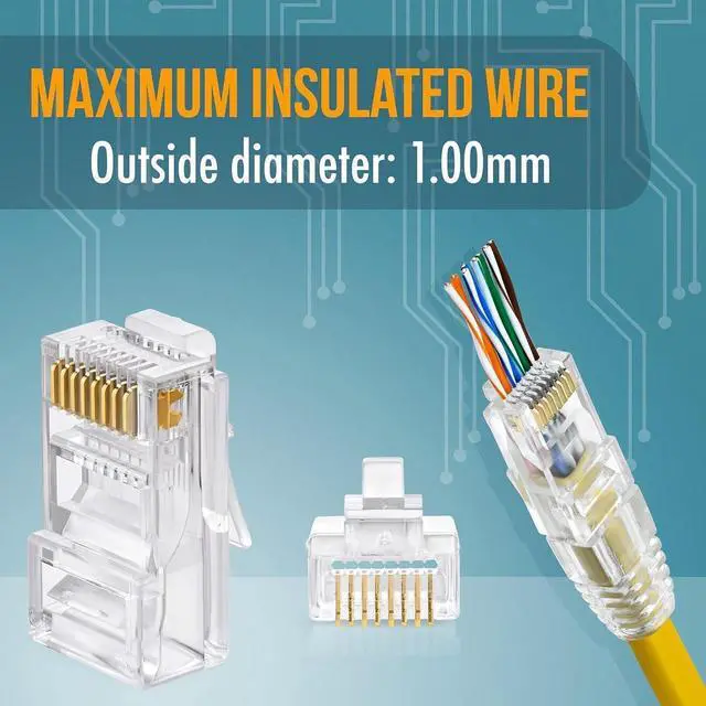 Alt view image 3 of 7 - Everest Media Solutions RJ45 Cat5e Pass Through Connectors and Strain Relief Boots - Pack of 50/50 | EZ to Crimp Modular Plug for Solid or Stranded UTP Network Cable