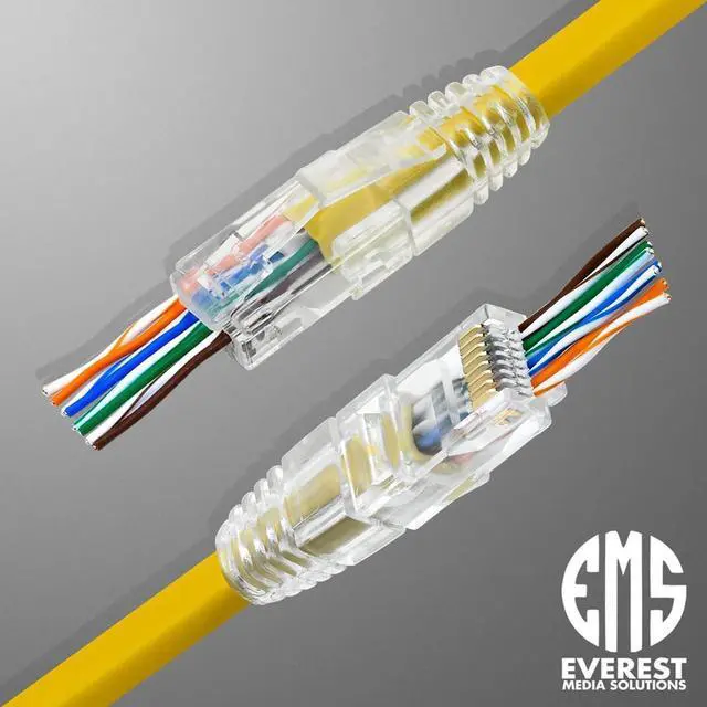 Alt view image 4 of 7 - Everest Media Solutions RJ45 Cat5e Pass Through Connectors and Strain Relief Boots - Pack of 50/50 | EZ to Crimp Modular Plug for Solid or Stranded UTP Network Cable