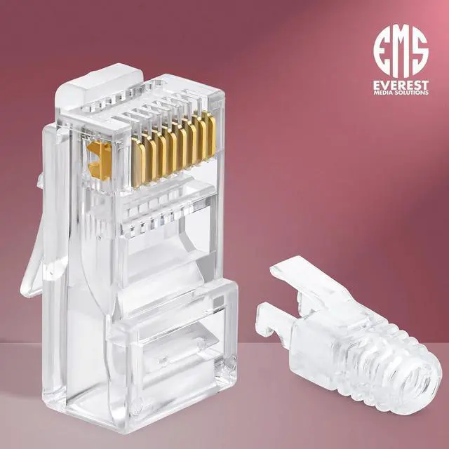 Alt view image 7 of 7 - Everest Media Solutions RJ45 Cat5e Pass Through Connectors and Strain Relief Boots - Pack of 50/50 | EZ to Crimp Modular Plug for Solid or Stranded UTP Network Cable