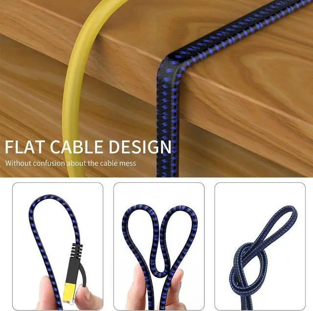 Alt view image 6 of 7 - Cat 7 Ethernet Cable Cat7 High Speed Flat Gigabit RJ45 LAN Cable 10Gbps Shielded Internet Network Patch Cord Compatible for Gaming PS5 PS4 PS3 Xbox PC Laptop Modem Router Computer 25FT