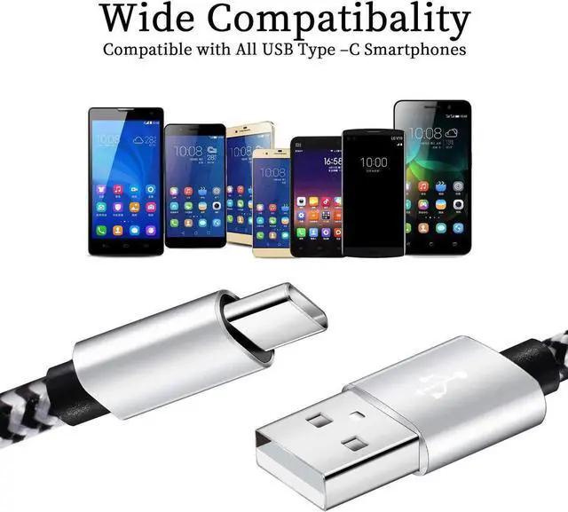 Alt view image 7 of 7 - USB Type c Cable, 5 Pack (6FT) Nylon Braided 3A Fast Charging Cord for Galaxy S9 S8 Note 9 Note 8 Galaxy Note 20 10 S21 S20 S10 Plus