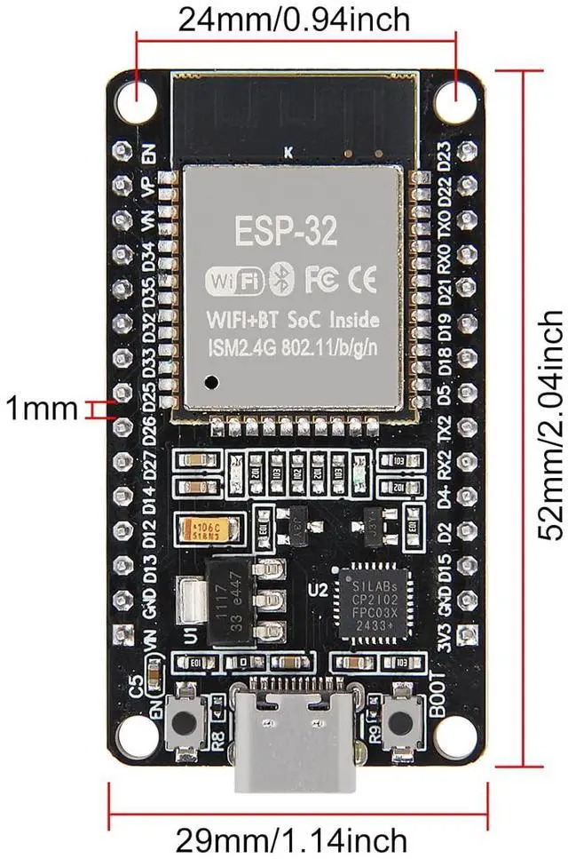 Alt view image 2 of 7 - anicorn 4PCS USB-C ESP32 ESP-32 Development Board, CP2012 30Pin WiFi+Bluetooth Dual Core Type-C Interface 2.4GHz Dual Mode WiFi+Bluetooth Dual Core Microcontroller Support STA/AP/STA+AP - OEM