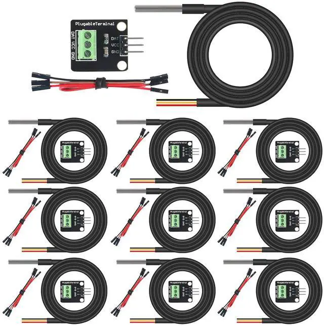 Main image of anicorn 10Pack DS18B20 Temperature Sensors Kit 1m/39.3" Cable Waterproof with Stainless Steel Probe for Arduino Raspberry Pi