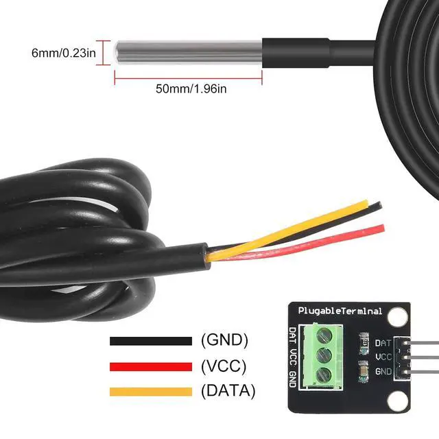 Alt view image 3 of 5 - anicorn 10Pack DS18B20 Temperature Sensors Kit 1m/39.3" Cable Waterproof with Stainless Steel Probe for Arduino Raspberry Pi