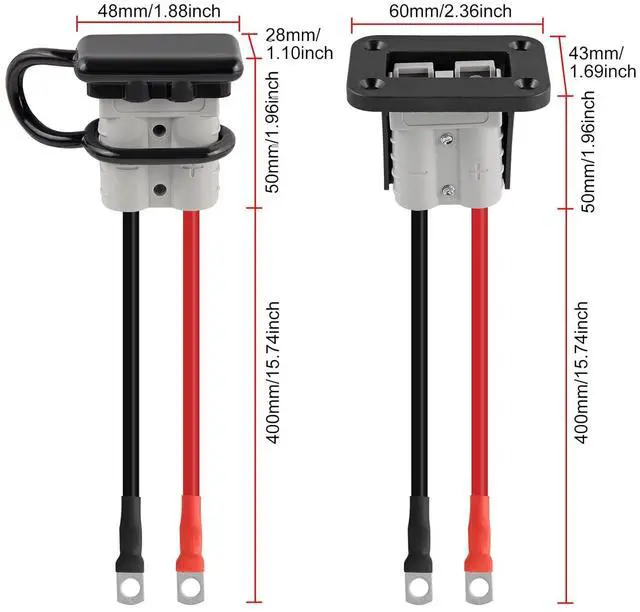 Alt view image 2 of 7 - anicorn 2 Sets 50A Battery Quick Connect/Disconnect Connector 8AWG with 1.3FT Cables Wire Harness Plug Connector Kit for Winch Trailer Towing Systems Gray