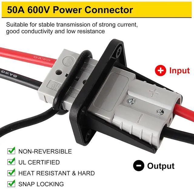 Alt view image 5 of 7 - anicorn 2 Sets 50A Battery Quick Connect/Disconnect Connector 8AWG with 1.3FT Cables Wire Harness Plug Connector Kit for Winch Trailer Towing Systems Gray