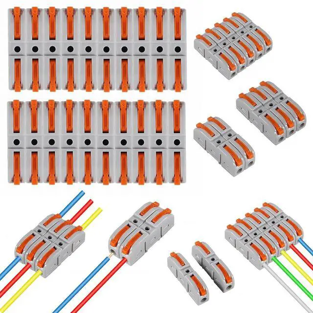 Main image of anicorn 20 Pcs Conductor Compact Connectors Lever Wire Nuts, 1 Conductor Compact Wire Connectors Splicing Connectors for Any Circuit Inline 24-12 AWG