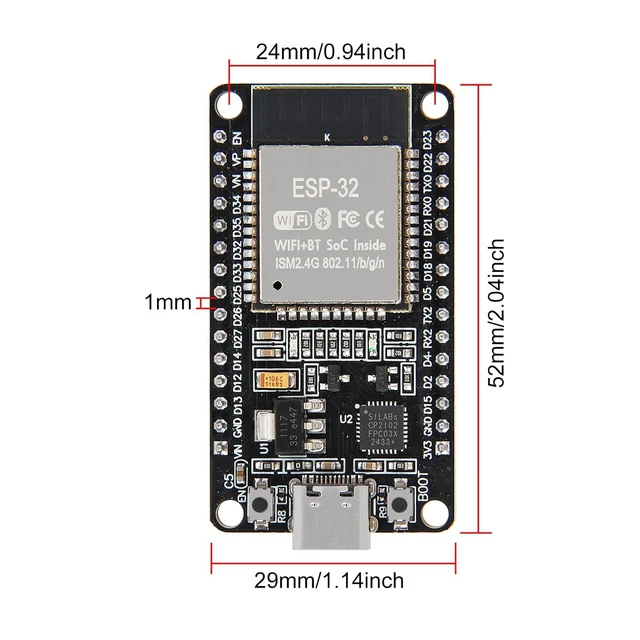 Alt view image 2 of 7 - anicorn 1PCS Type-C ESP32 ESP-WROOM-32 Development Board WiFi + Bluetooth CP2102 Dual Core 2.4Ghz Microcontroller Compatible with Arduino (ESP32 30P, Type-C) - OEM