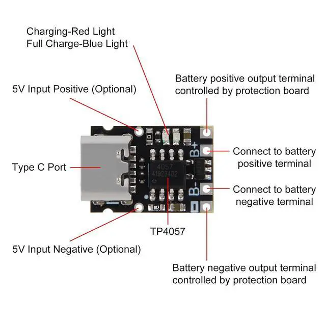 Alt view image 5 of 7 - anicorn 10PCS TP4057 1A Lithium Battery Charging Protection Board Module with Protection Type-C USB Charging Boards 3.7V 4.2V TP4056 Upgraded