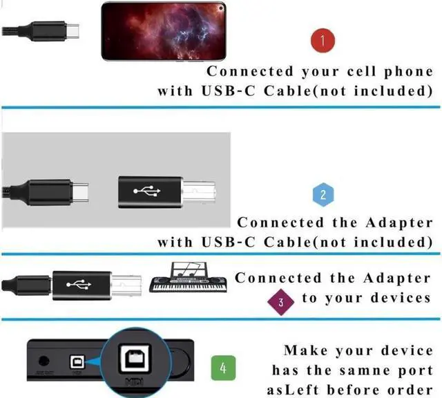 Alt view image 6 of 7 - USB B to USB C Adapter (2 Pack) USB-C Female to Printer Male Converter USB Type C to Midi USB B Connector Support Data Sync Compatible with Printer Scanner Fax Machine Electronic Piano