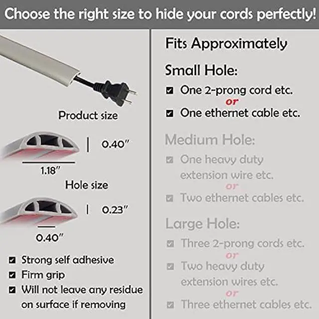 Alt view image 3 of 4 - Rubber Bond Cord Cover Floor Cable Protector - Strong Self Adhesive Floor Cord Covers for Wires - Low Profile Extension Cord Covers for Floor & Wall - Grey - Thin Cord - 4 Feet