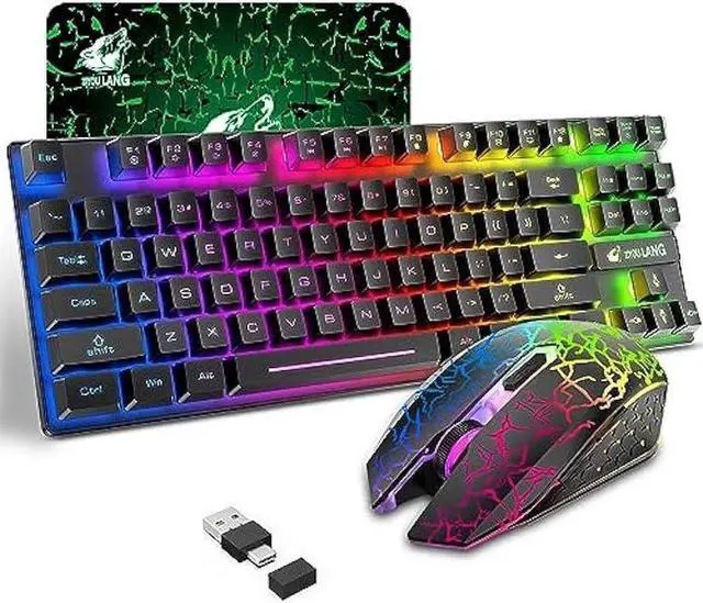 Main image of Wireless Gaming Keyboard and Mouse Combo with 87 Key Rainbow LED Backlight Rechargeable 3800mAh Battery Mechanical Feel Anti-ghosting Ergonomic Waterproof RGB Mute Mice for Computer PC Gamer (Black)
