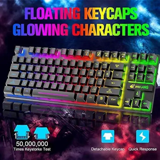Alt view image 3 of 4 - Wireless Gaming Keyboard and Mouse Combo with 87 Key Rainbow LED Backlight Rechargeable 3800mAh Battery Mechanical Feel Anti-ghosting Ergonomic Waterproof RGB Mute Mice for Computer PC Gamer (Black)