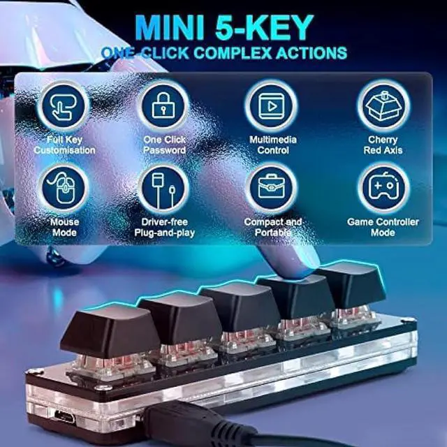 Alt view image 2 of 4 - Ecarke Upgrade Black 5 Keys Mini Macro Mechanical Keyboard Gaming Keypad Hot Swap Game Keyboards USB Data Cable for Windows Mac OSU HID Standard Keyboard Cherry Shaft & RGB LED