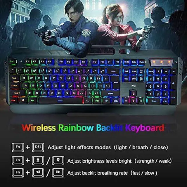 Main image of Wireless Gaming Keyboard and Mouse Combo,3 in 1 Rainbow LED Rechargeable Keyboard Mouse with 3800mAh Battery Metal Panel,10 Colors RGB Gaming Mouse Pad (32.5x12x0.15 inch),7 Colors Mute Gaming Mouse