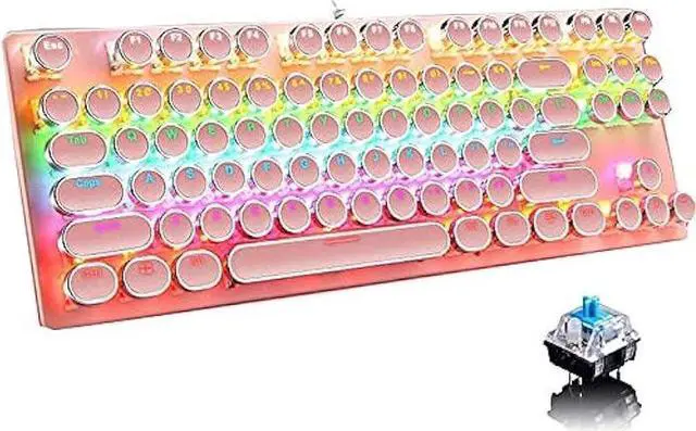Main image of Ltvystore Mechanical Gaming Pink Keyboard,87 Key Retro Punk Typewriter-Style,Blue Switch RGB Backlit Keyboard,Anti-Ghosting, USB Wired, for PC Laptop Desktop Computer, for Game and Office