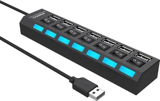 Main image of 7-Port USB Hub USB 2.0 Hub Data Transfer with Individual Switches Indicator Lights for PC Laptop