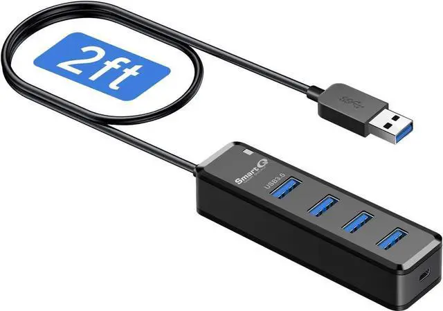 Alt view image 4 of 4 - SmartQ H302A 4-Port USB 3.0 Hub,with 2 ft Extended Cable Transfer USB Splitter for Laptop, Compatible with Windows PC, Mac, Printer, Mobile HDD (2 ft)