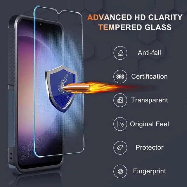 Alt view image 2 of 4 - for Samsung Galaxy A15 5G Case, Full Body Heavy Duty Rugged Shockproof Protective Phone Cover with Lanyard Strap, Tempered Glass Screen Protector and Camera Lens Cover, Navy Blue