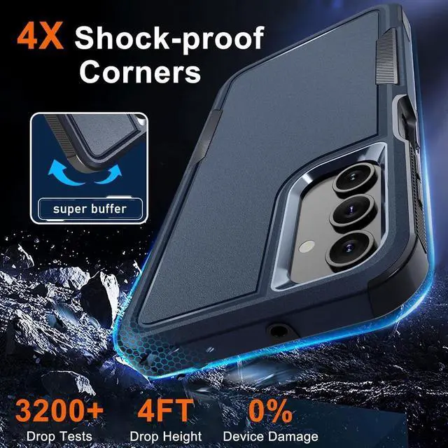 Alt view image 3 of 4 - for Samsung Galaxy A15 5G Case, Full Body Heavy Duty Rugged Shockproof Protective Phone Cover with Lanyard Strap, Tempered Glass Screen Protector and Camera Lens Cover, Navy Blue