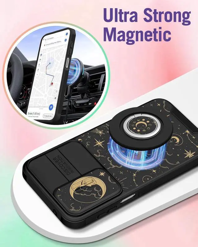 Alt view image 3 of 4 - for Samsung Galaxy A15 5G Phone Case - [2in1] Women Cute Girls Phone Cover Sun Moon Black Aesthetic Camera Cover Compatible with MagSafe Ring Holder Stand for Samsung A15 5G Cases 6.5