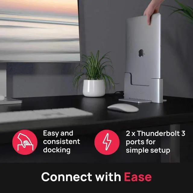 Alt view image 3 of 4 - Brydge Space-Saving Laptop Stand | Vertical Docking Station | Compatible with 13-inch MacBook Air (2021-2018) | 2 x Thunderbolt 3 Ports | (Space Gray)