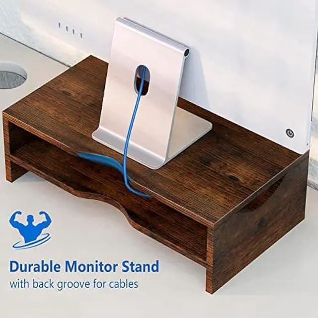 Alt view image 4 of 4 - Zimilar Monitor Stand Riser, 2 Tiers Laptop Computer Monitor Riser for PC Screen, iMac, Desktop Wooden Screen Monitor Stand Riser with Storage Organizer