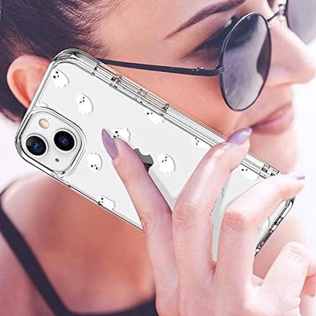 Alt view image 3 of 4 - LUHOURI iPhone 13 Mini Case with Screen Protector,Clear Acrylic Cover with Fashion Cute Designs for Women Girls,Slim Fit Durable Protective Phone Case for iPhone 13 Mini 5.4 Little Ghosts