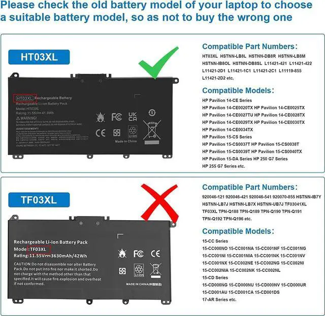 Alt view image 2 of 4 - HT03XL L11119-855 Laptop Battery for HP Pavilion 15-DA 15-DB 15-DW 15-DY 14-CE 14-CF 14-DF 17-by 17-CA Series, 14M-DH0003DX 14M-DH1003DX 15T-DA000 15T-CS200 15-CW1XXX 15T-CS300 LPD1071 15-DB0004DX