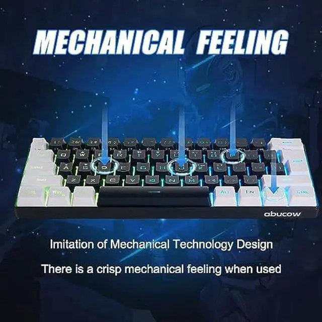 Alt view image 3 of 4 - abucow Gaming Keyboard Minimalist Portable Wired Ultra-Compact Mini Imitation 61 Keys RGB Backlit Keyboard (Black-White)