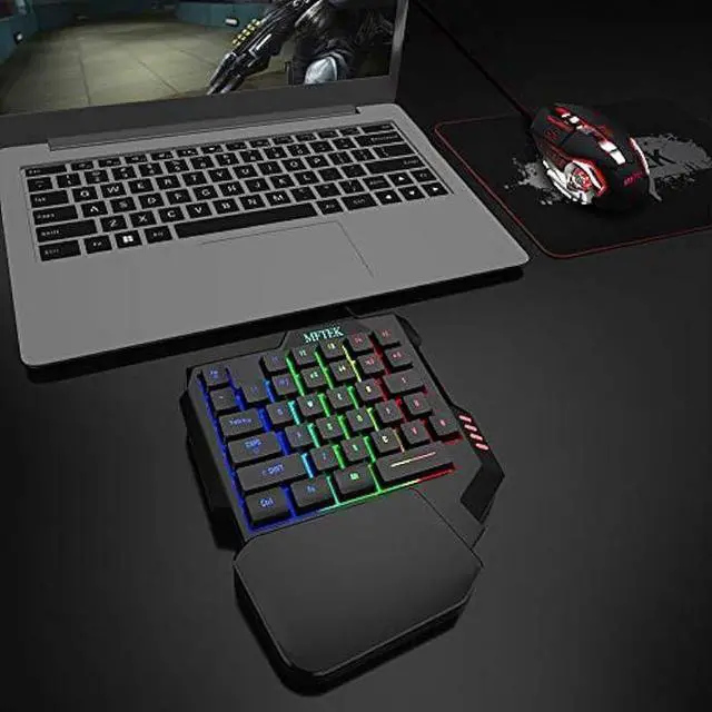 Alt view image 2 of 4 - MFTEK One Hand Gaming Keyboard and Mouse Combo, RGB Rainbow Backlit One-Handed Mechanical Feeling Keyboard with Wrist Rest Support, USB Wired Keyboard Mouse and Mouse Pad Set for PC PS4 Gamer