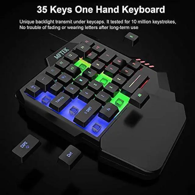 Alt view image 4 of 4 - MFTEK One Hand Gaming Keyboard and Mouse Combo, RGB Rainbow Backlit One-Handed Mechanical Feeling Keyboard with Wrist Rest Support, USB Wired Keyboard Mouse and Mouse Pad Set for PC PS4 Gamer