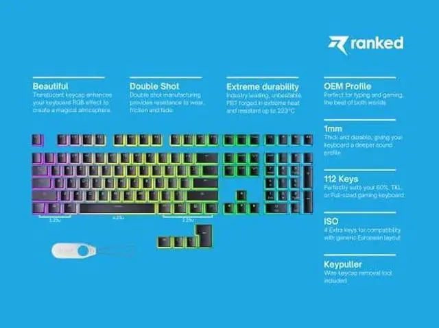 Alt view image 3 of 4 - Ranked Pudding PBT Keycaps | 112 Double Shot Translucent ANSI US & ISO Layout | OEM Profile for RGB Mechanical Gaming Keyboard (Black)
