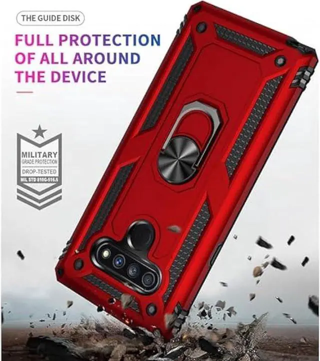 Alt view image 2 of 4 - Yiakeng for LG Stylo 6 Phone Case, Stylo 6 Phone Case with Screen Protector, Military Grade Protective Cases with Ring for LG Stylo 6 (Red)