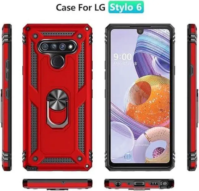 Alt view image 3 of 4 - Yiakeng for LG Stylo 6 Phone Case, Stylo 6 Phone Case with Screen Protector, Military Grade Protective Cases with Ring for LG Stylo 6 (Red)