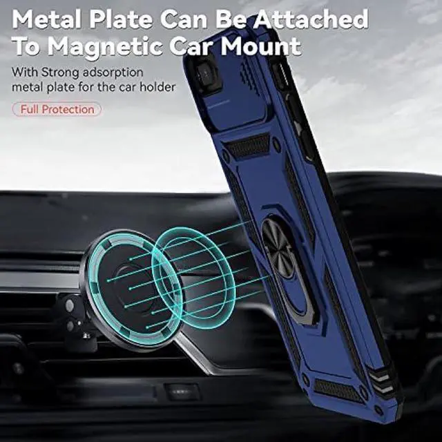 Alt view image 3 of 4 - for iPhone 8 Plus / iPhone 7 Plus / iPhone 6 Plus Case with Camera Lens Cover HD Screen Protector, 15 ft Military Grade Drop Protection Magnetic Ring Holder Kickstand Protective Phone Case (Navy Blue)