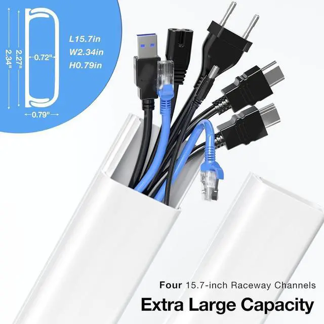 Alt view image 2 of 4 - Cord Hider, 62.8in Cord Cover, Cable Hider Cable Raceway Cable Management, Wall Cord Concealer, Wire Hiders for TV on Wall, Wire Covers for Cords, Cable Cover Hide Cords for TV, 4X L15.7 W2.36 H0.75in