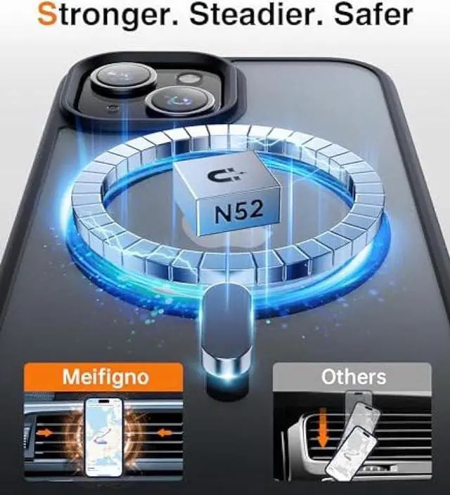 Alt view image 2 of 4 - Meifigno Magic Mag Series Designed for iPhone 15 Case, [Military Grade Protection & Compatible with MagSafe], Translucent Matte Back with Aluminum Alloy Keys for iPhone 15 Phone Case, Black