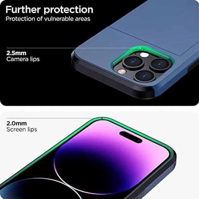 Alt view image 4 of 4 - harusaki for iPhone 14 Pro Case Wallet, Wireless Charging Compatible iPhone 14 Pro Case with Card Holder, Slim Shockproof iPhone 14 Pro Wallet Case (Blue)