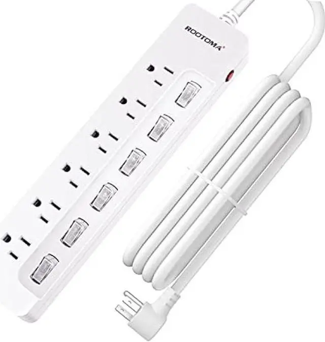 Main image of Surge Protector Power Strip,Wall Mountable Power Strip, Flat Extension Cord 10ft, Individual Switches Electrical Outlet, for Office Accessories, College Dorm Room Essentials, ETL Listed, White