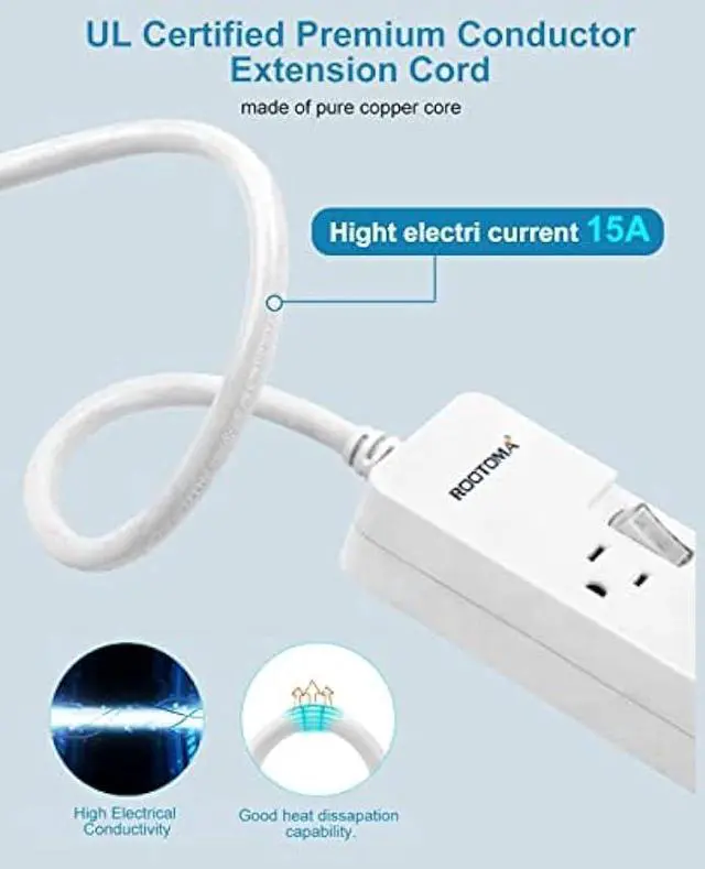 Alt view image 4 of 4 - Surge Protector Power Strip,Wall Mountable Power Strip, Flat Extension Cord 10ft, Individual Switches Electrical Outlet, for Office Accessories, College Dorm Room Essentials, ETL Listed, White