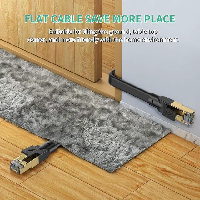 Alt view image 3 of 4 - Cat 8 Ethernet Cable 20 ft, Flat Ethernet Cable Internet Cable LAN Cable High Speed Ethernet Cables - Faster Than Cat7/Cat 6e Ethernet Cable