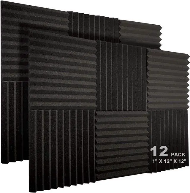 Main image of JBER 12 Pack Acoustic Foam Panels, 1" X 12" X 12" Studio Soundproofing Wedges Fire Resistant Sound Proof Padding Acoustic Treatment Foam (Black)