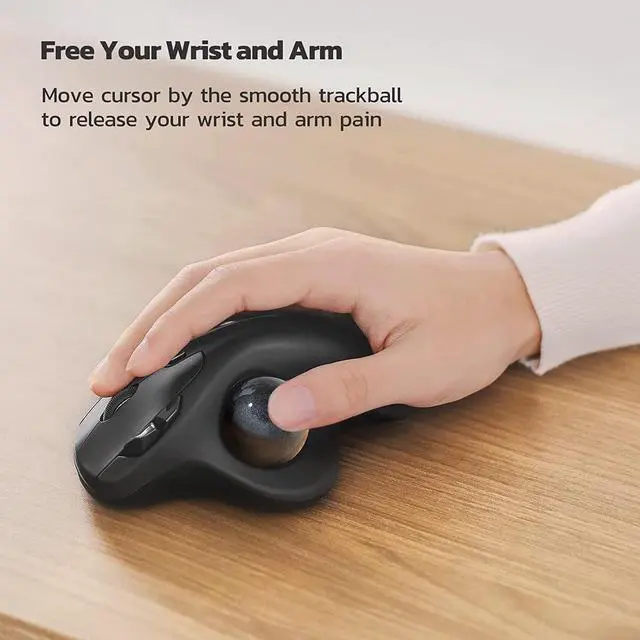 Alt view image 2 of 4 - Nulea M501 Wireless Trackball Mouse, Rechargeable Ergonomic, Easy Thumb Control, Precise & Smooth Tracking, 3 Device Connection (Bluetooth or USB), Compatible for PC, Laptop, iPad, Mac, Windows